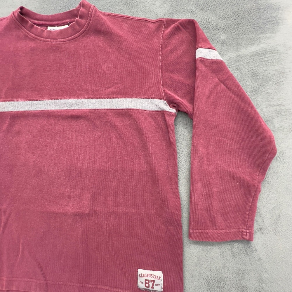 Aeropostale Burgundy Long Sleeve Crew Neck Shirt With Stripes Size XL - Picture 2 of 12